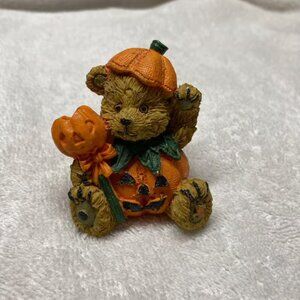 4" Teddy Bear Dressed as a Pumpkin - Halloween Decore